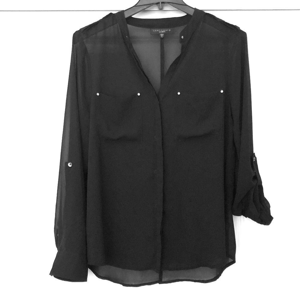 Black sheer Sanctuary top with gold detail